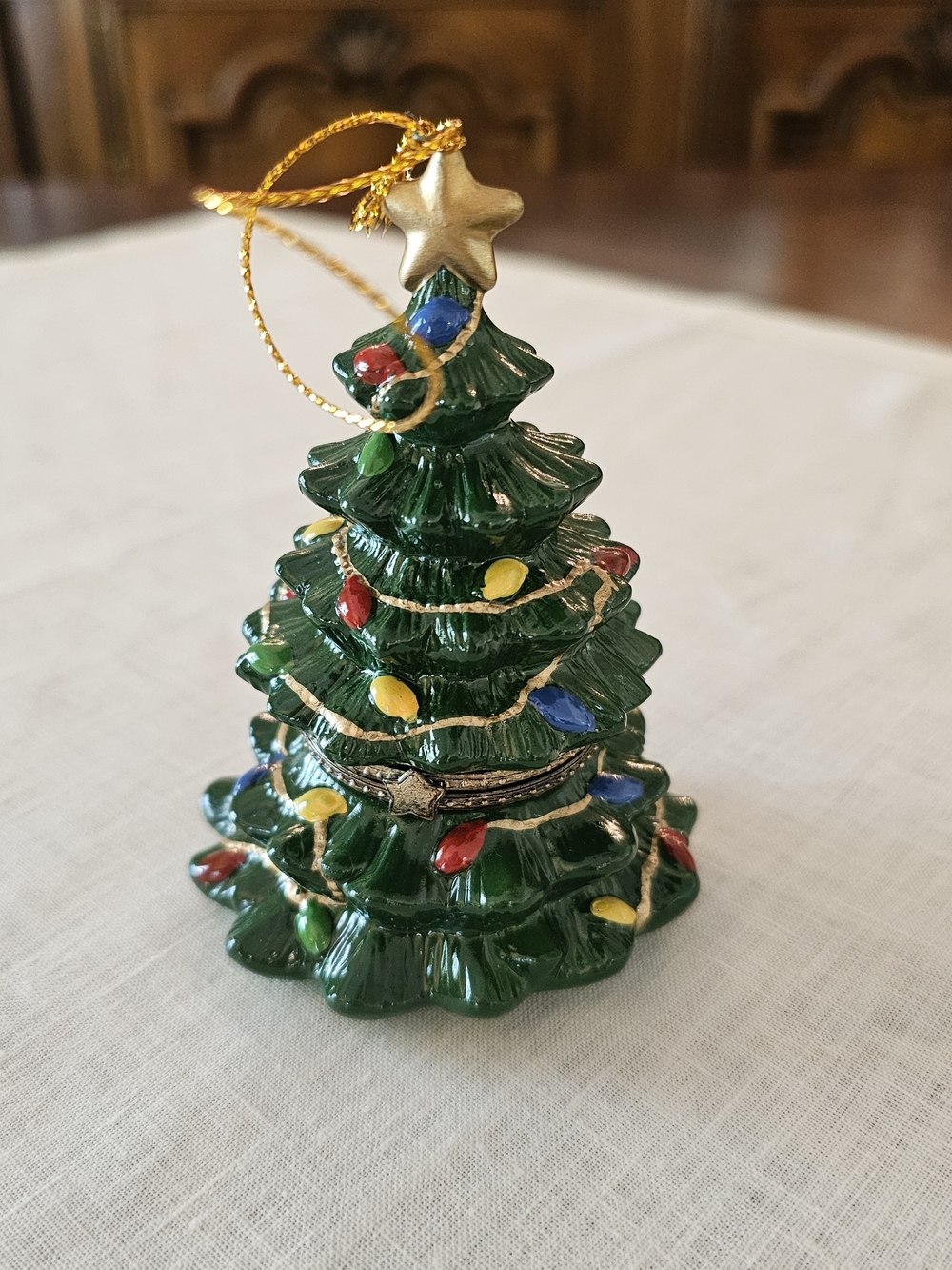 Vintage Christmas Tree Hinged Trinket Box Porcelain Ornament -New In Box